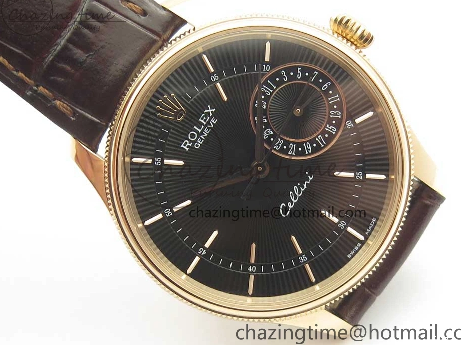 Best Leather Markers Edition Real A3165 Strap Date Brown RG Black Sticks 50519 on Dial Cellini MK 0408